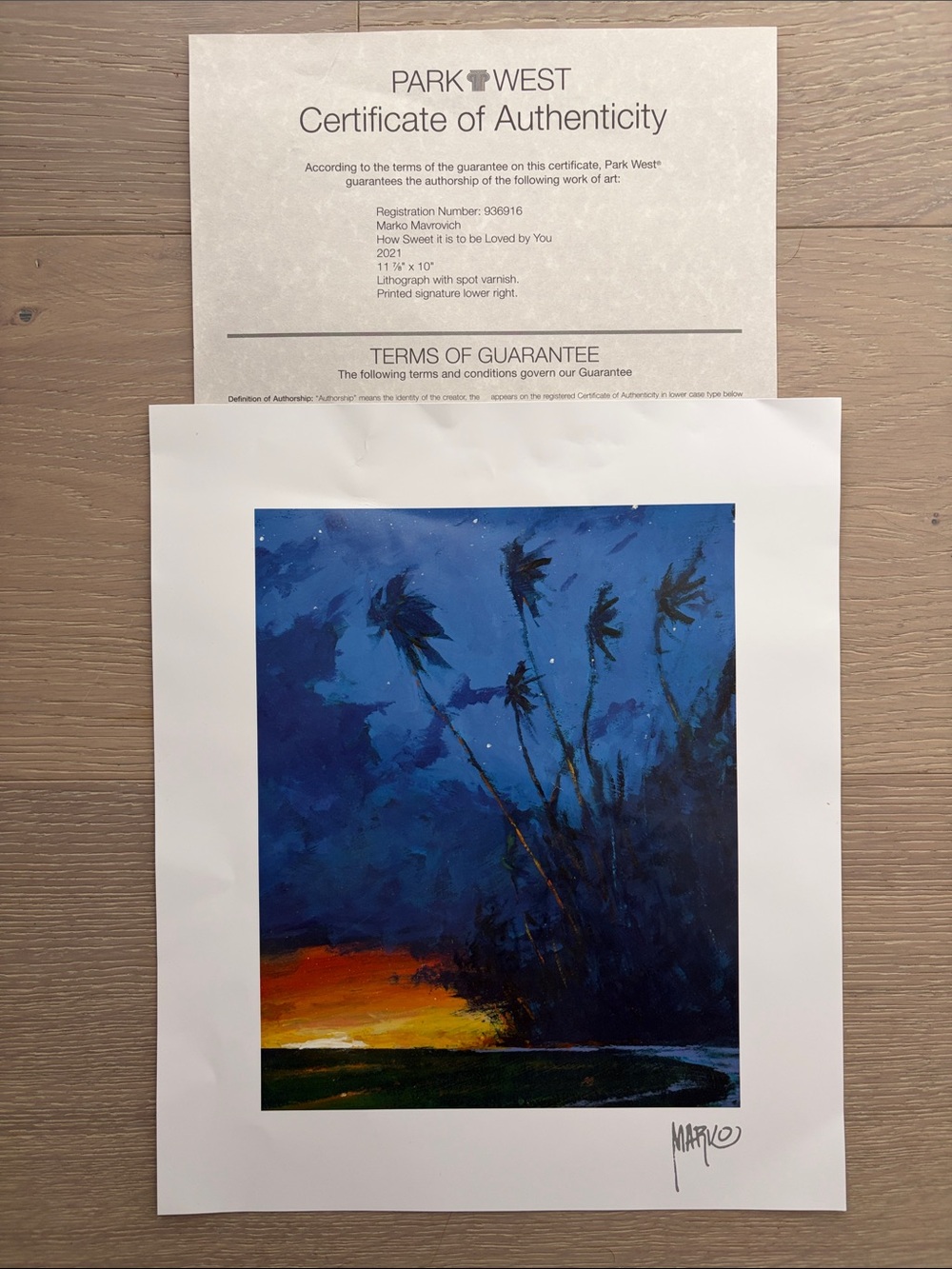 MARKO MAVROVICH HOW SWEET IT IS TO BE LOVED BY YOU 2021 LITHO PARK WEST COA